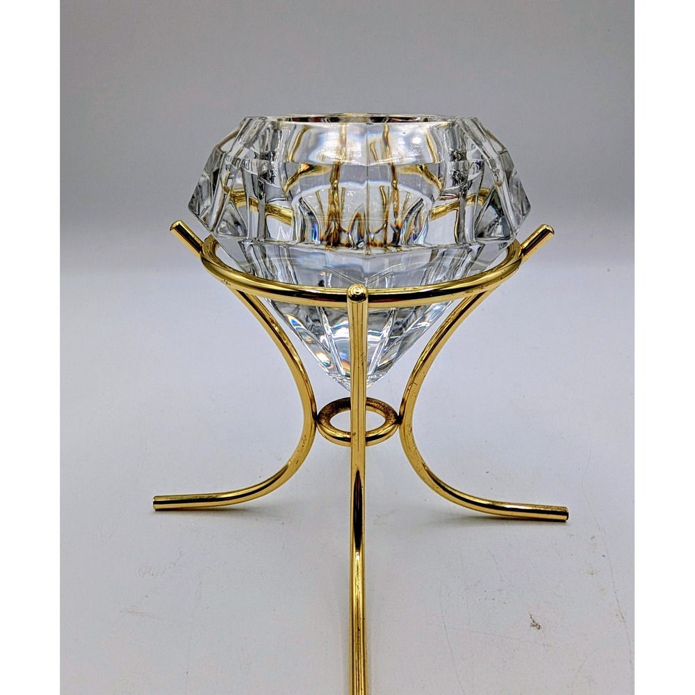 Bleikristall 24% Lead Crystal Diamond Candle Holder Germany Gold Tone Stand - Picture 5 of 16